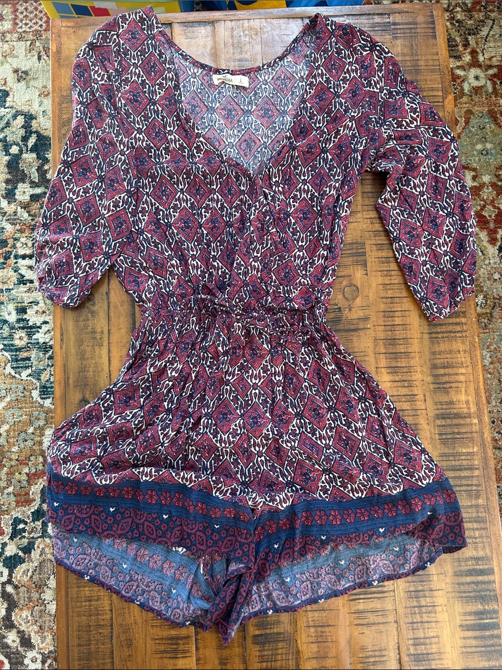 Hollister Burgundy & Navy Boho V-Neck Romper